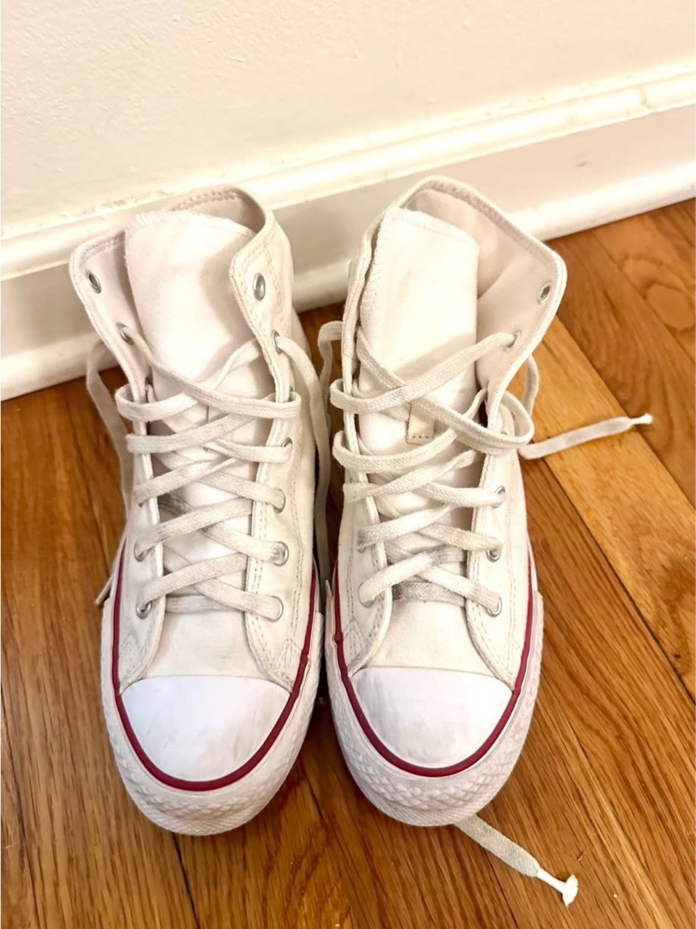 White Canvas High-Top Ankle Boots with Red Trim